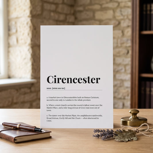 Your Town Merch — Cirencester Dictionary Print lifestyle