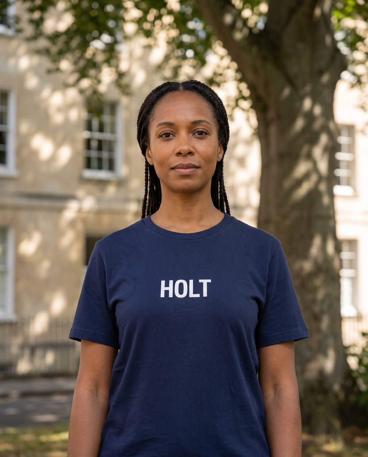 Your Town Merch — Holt Navy Tee lifestyle