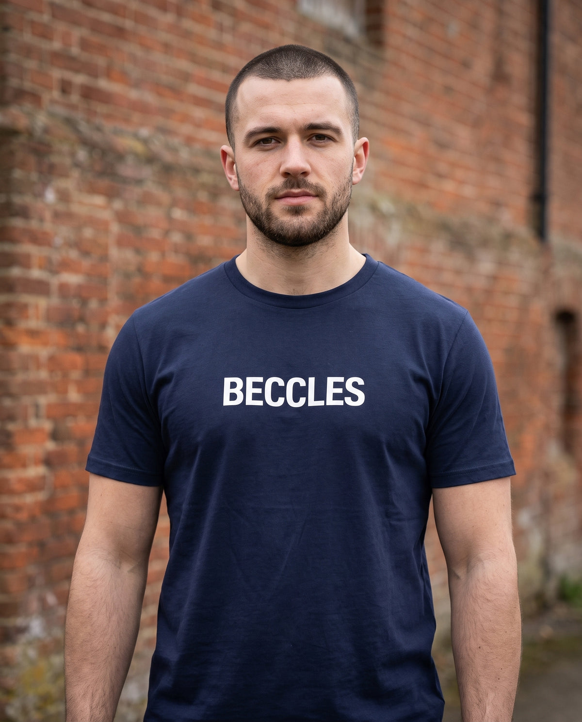 Your Town Merch — Beccles Navy Tee lifestyle