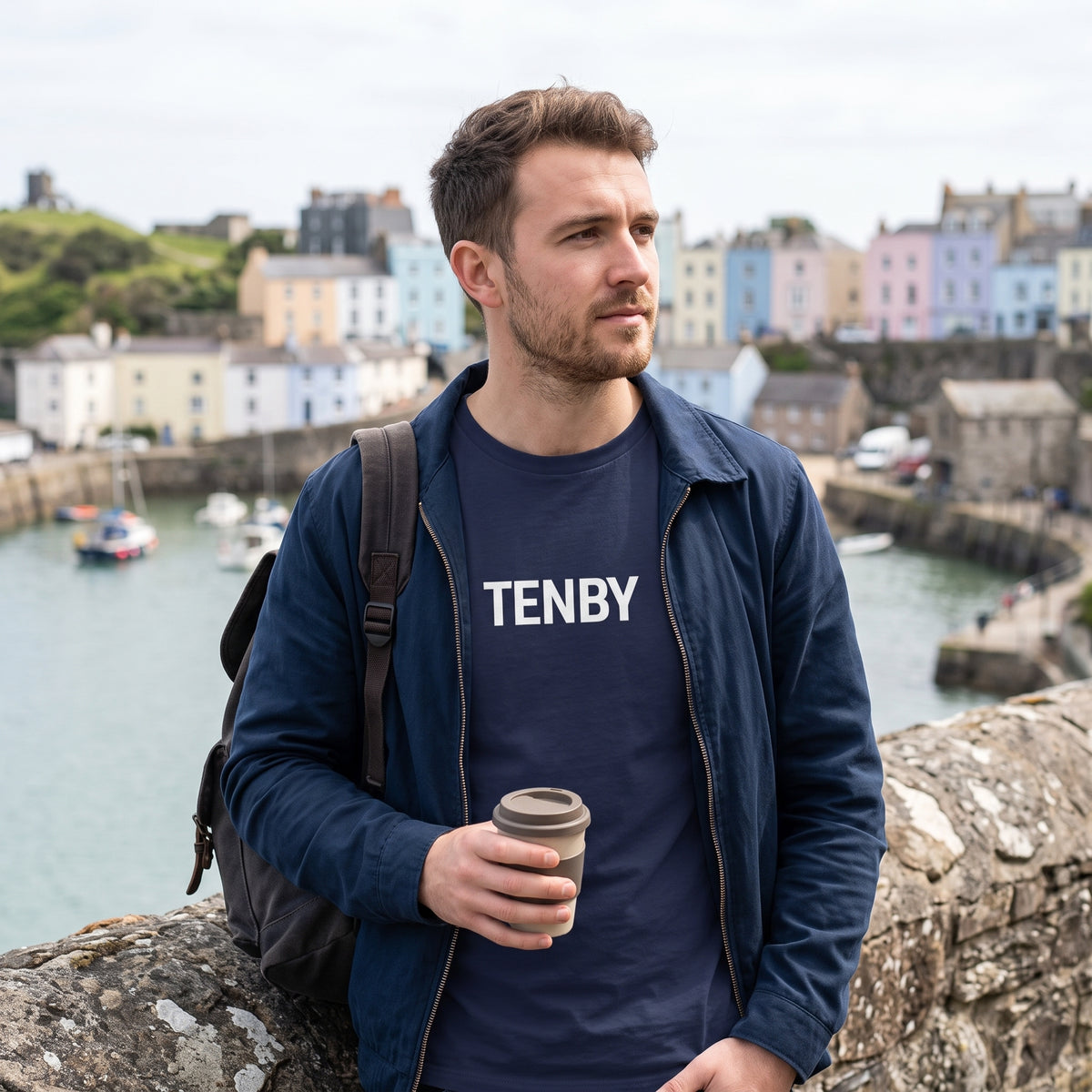 Your Town Merch — Tenby Navy Tee lifestyle