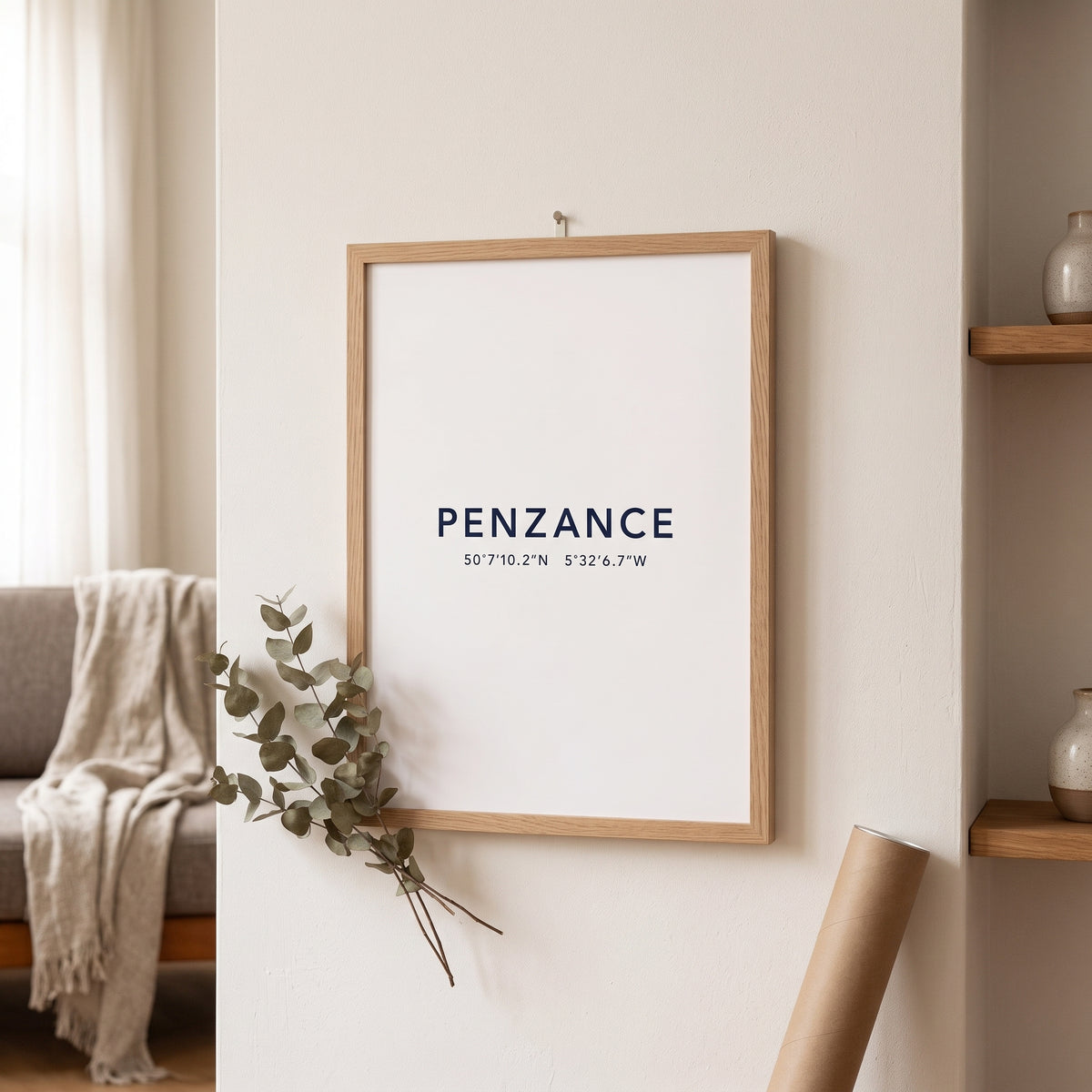 Your Town Merch — Penzance Coordinates Print (White) lifestyle