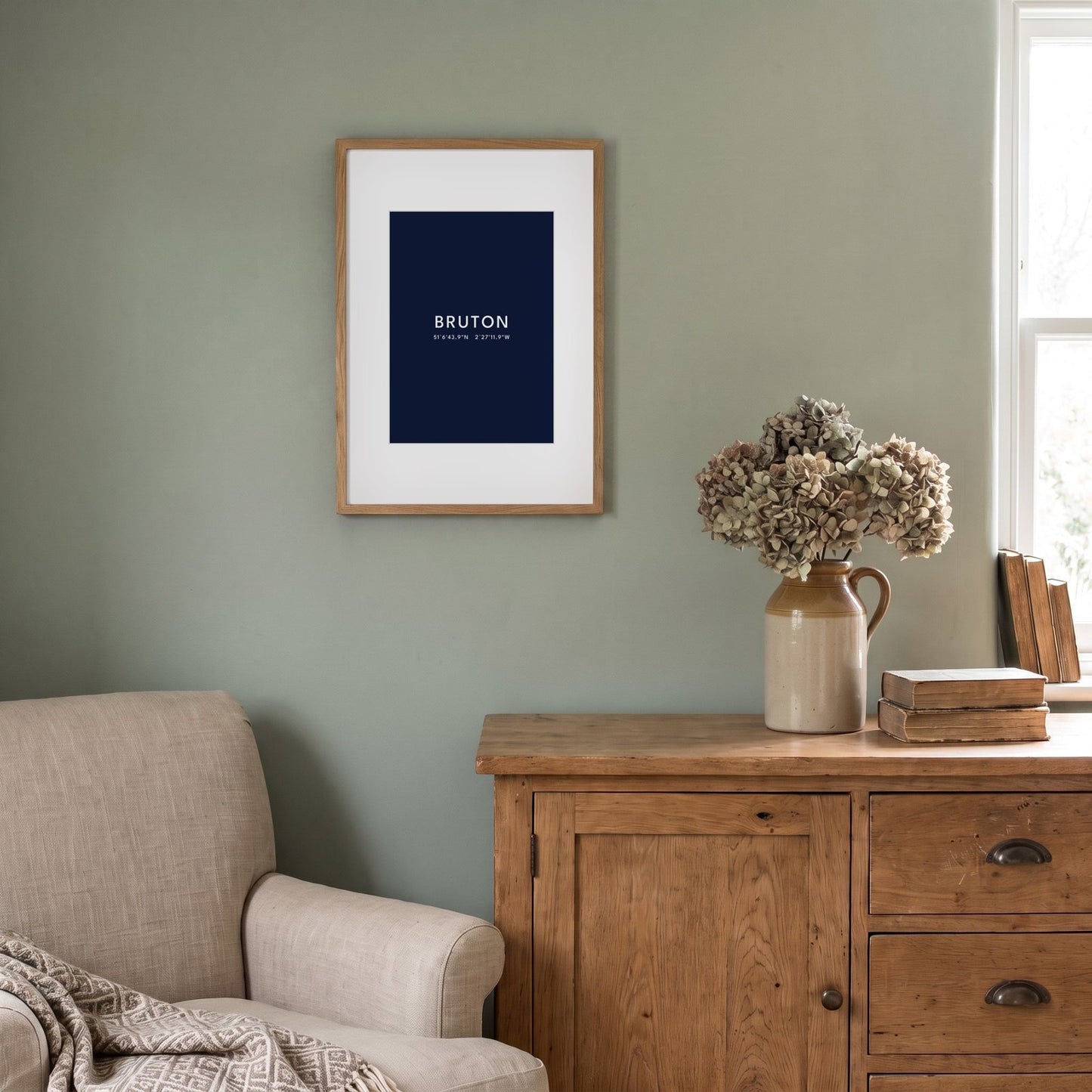 Bruton — Framed Coordinates Print (Navy)
