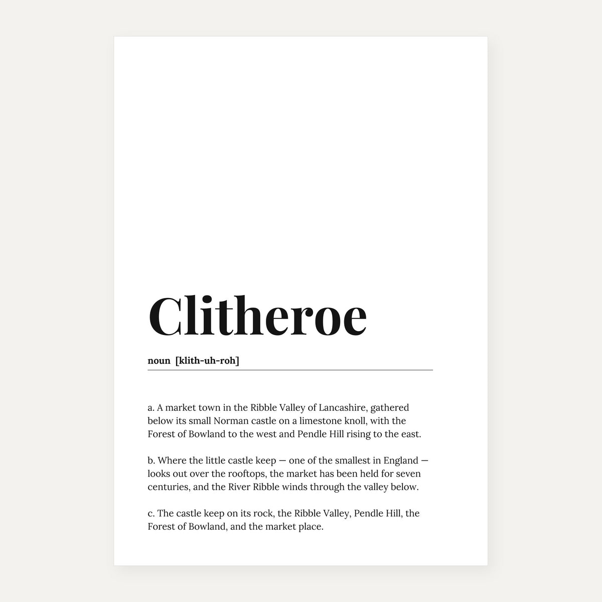 Clitheroe — Dictionary Print