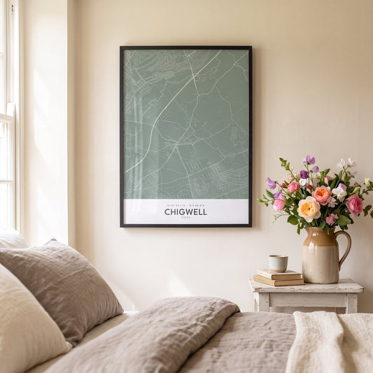 Chigwell — Framed Map Print (Sage)