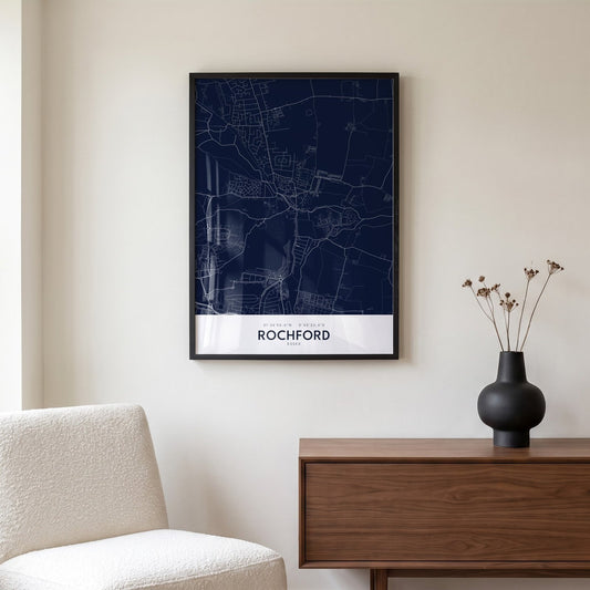 Rochford — Framed Map Print (Navy)