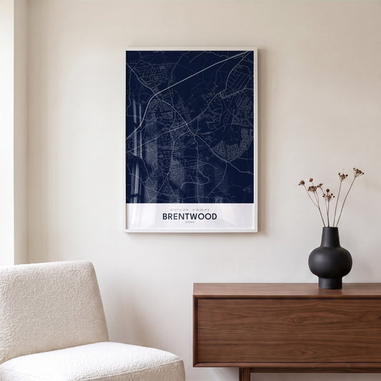Brentwood — Framed Map Print (Navy)