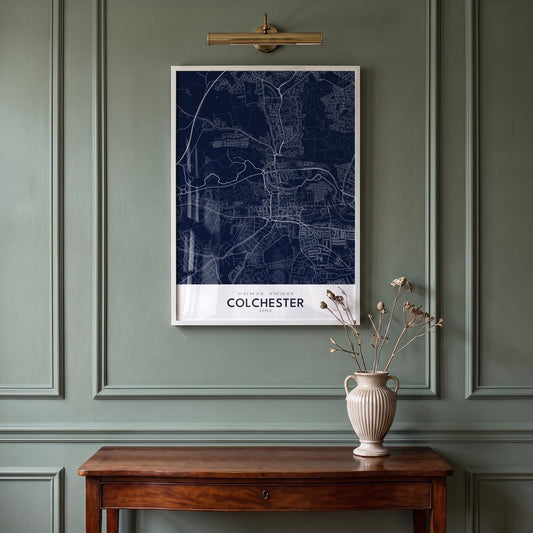 Colchester — Framed Map Print (Navy)