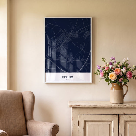 Epping — Framed Map Print (Navy)