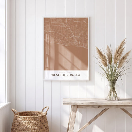 Westcliff-on-Sea — Framed Map Print (Terracotta)