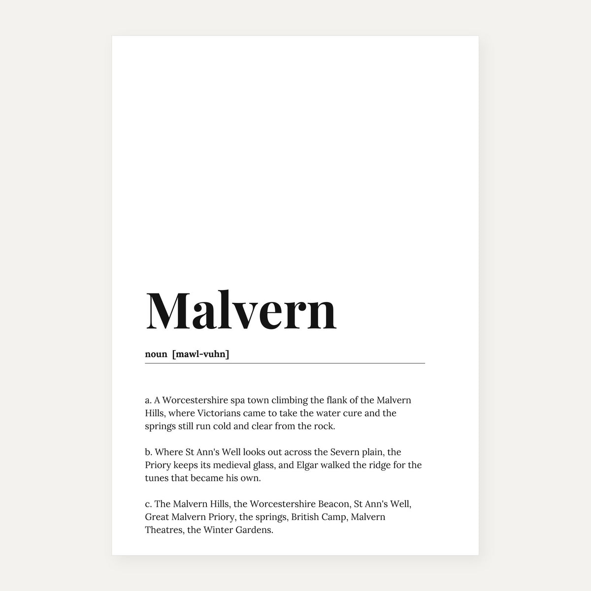 Malvern — Dictionary Print