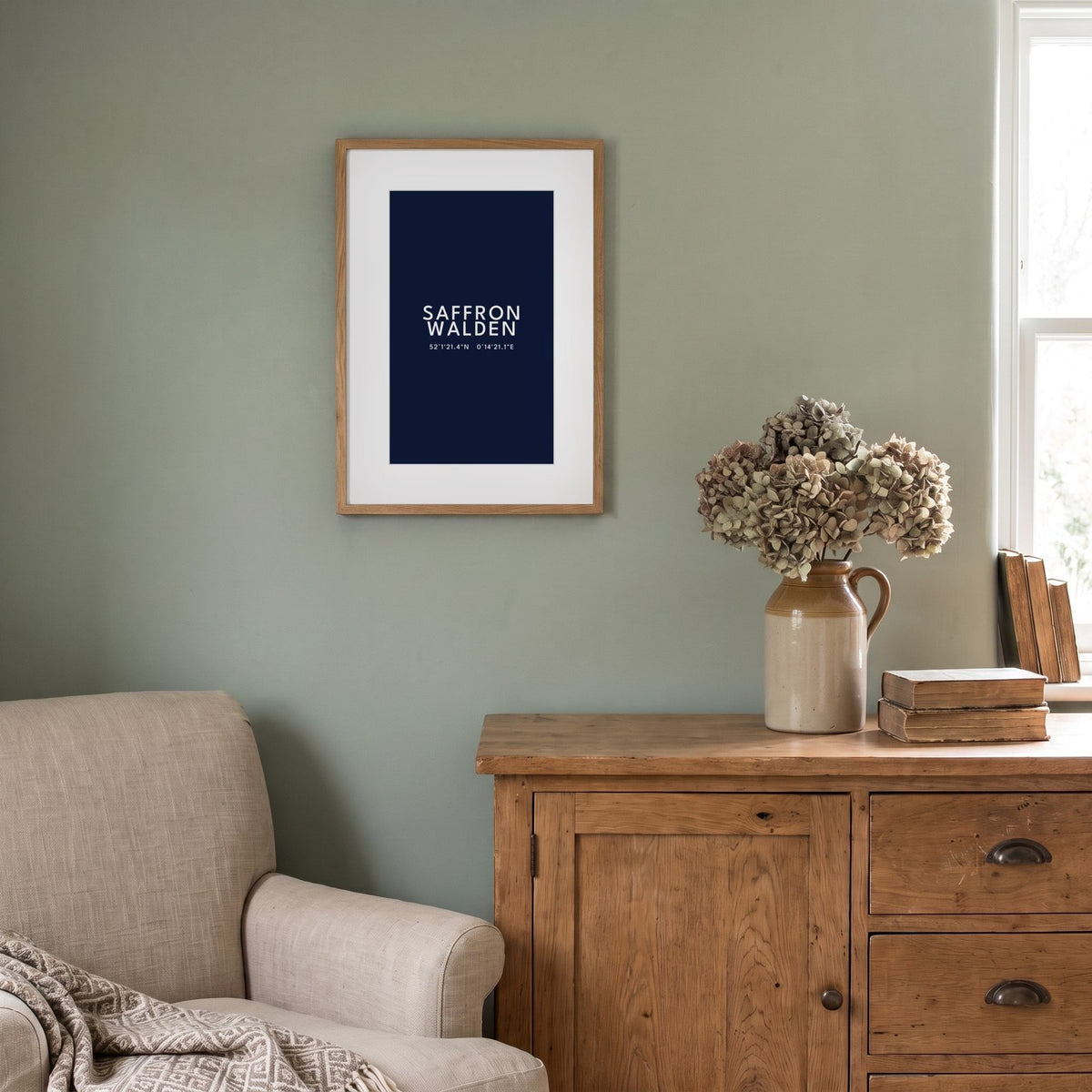 Saffron Walden — Framed Coordinates Print (Navy)