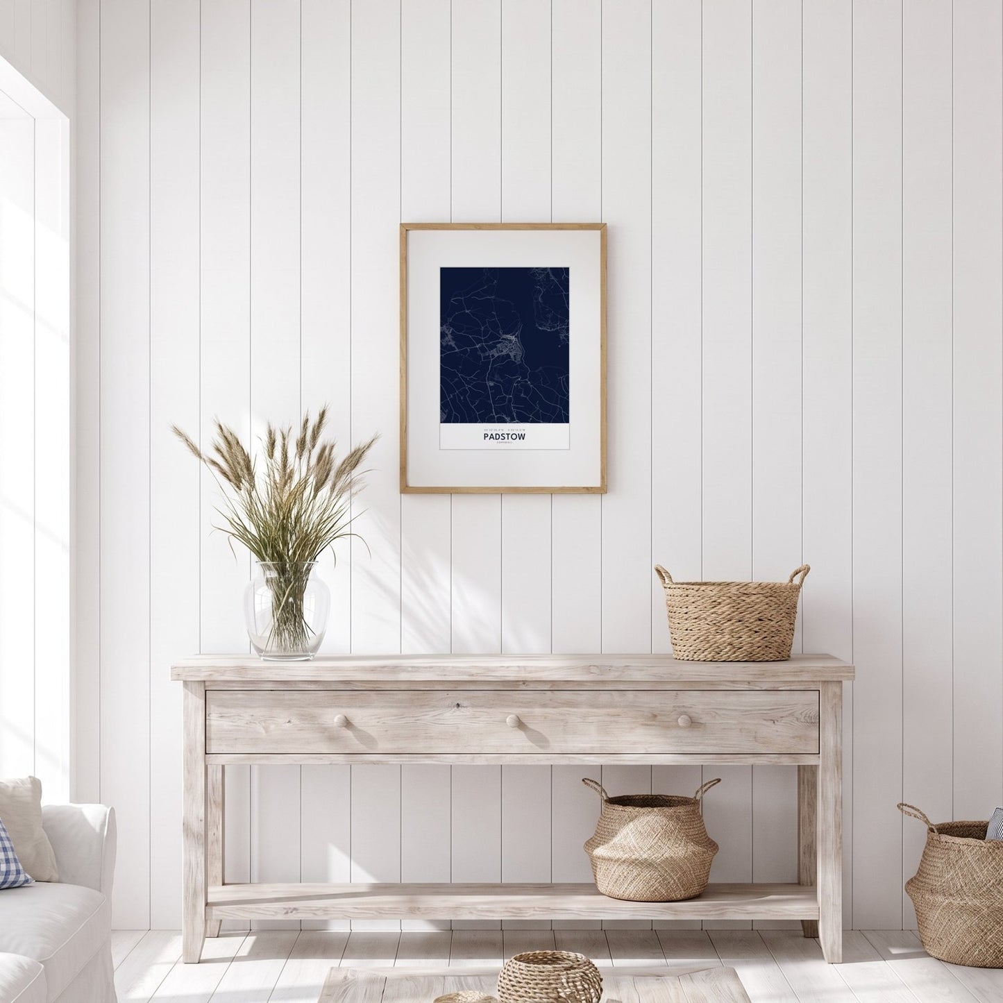 Padstow — Framed Map Print (Navy)