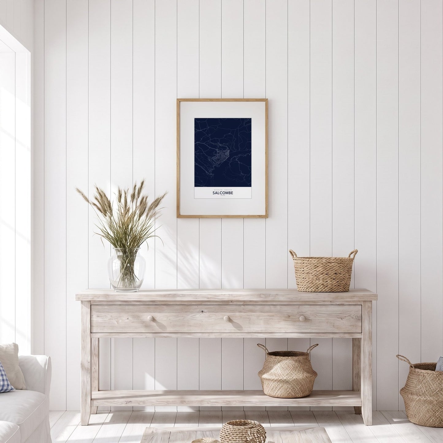 Salcombe — Framed Map Print (Navy)
