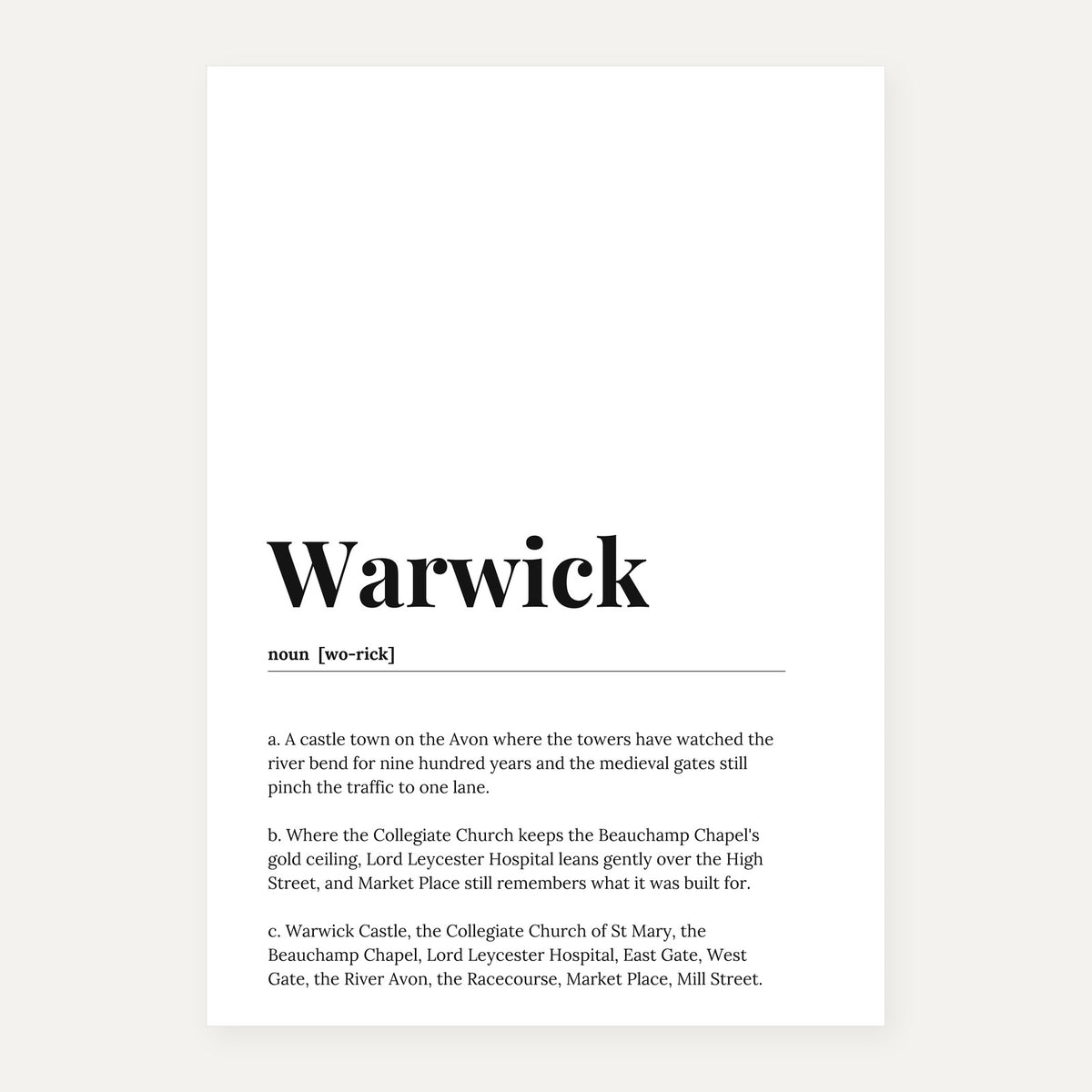 Warwick — Dictionary Print