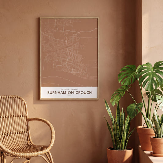 Burnham-on-Crouch — Framed Map Print (Terracotta)