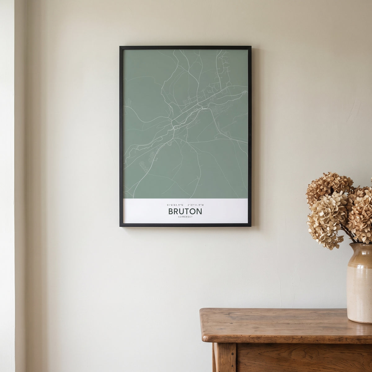 Your Town Merch — Bruton Framed Map Print (Sage) lifestyle