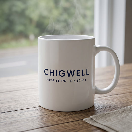 Your Town Merch — Chigwell Coordinates Ceramic Mug lifestyle