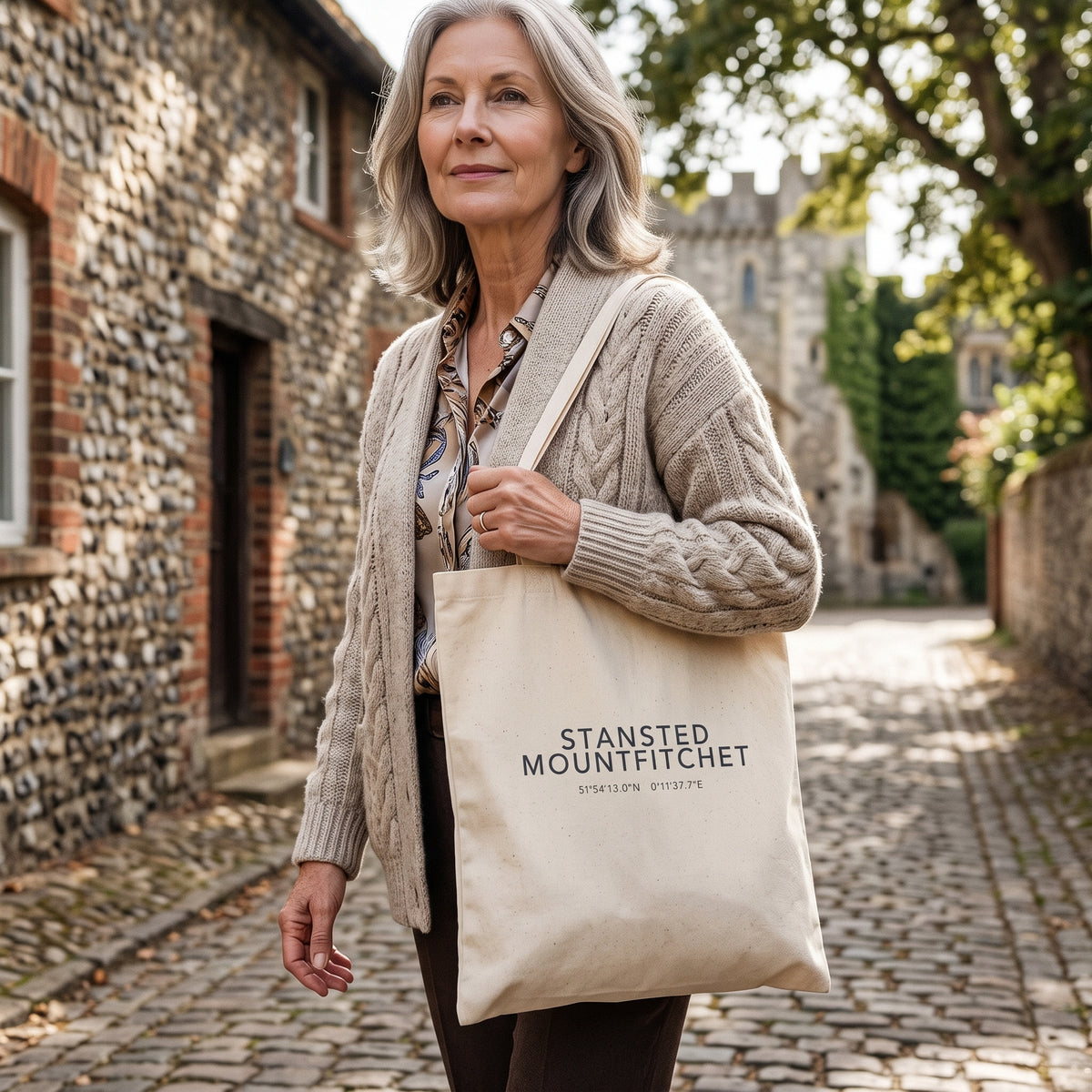 Your Town Merch — Stansted Mountfitchet Coordinates Natural Tote lifestyle photo