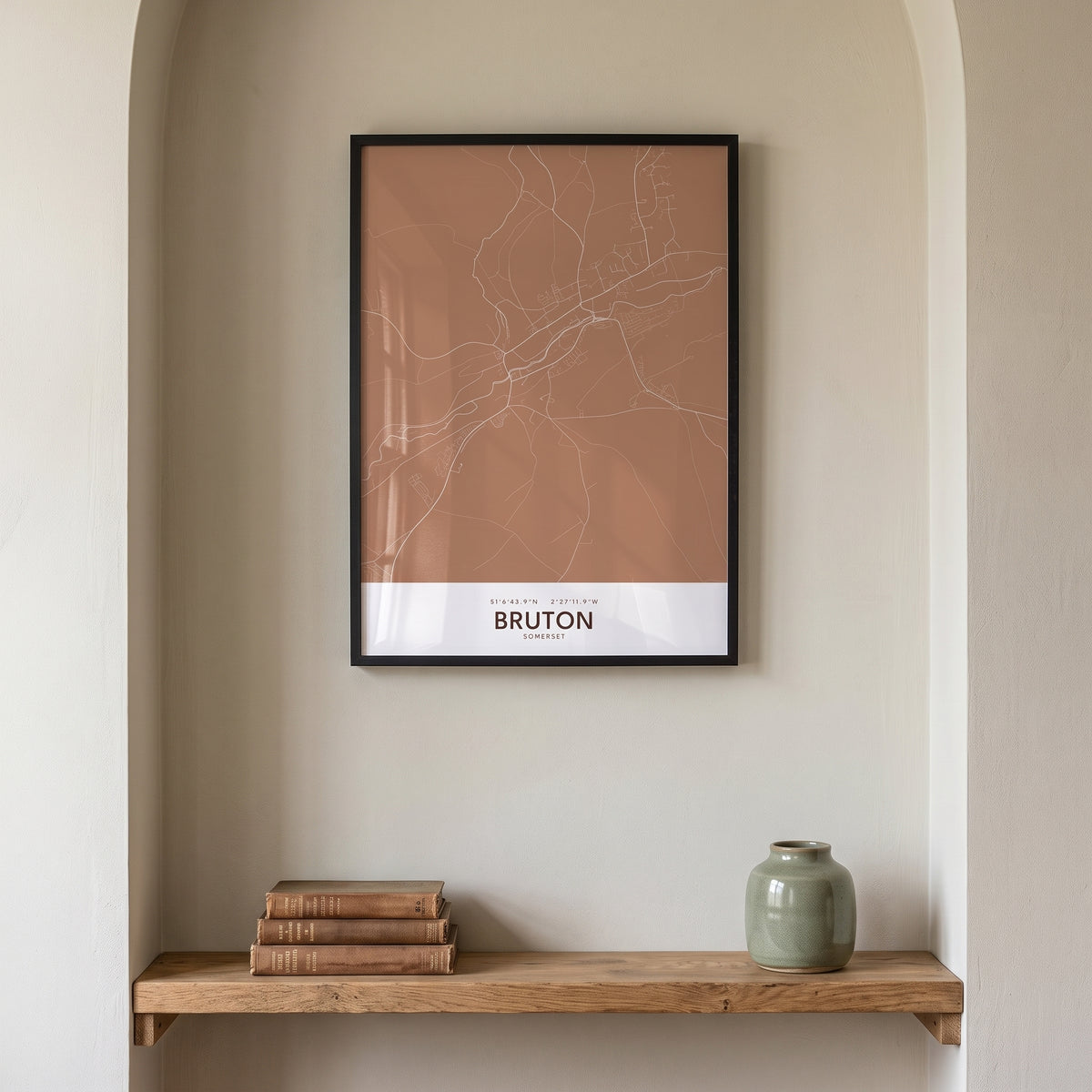 Your Town Merch — Bruton Framed Map Print (Terracotta) lifestyle