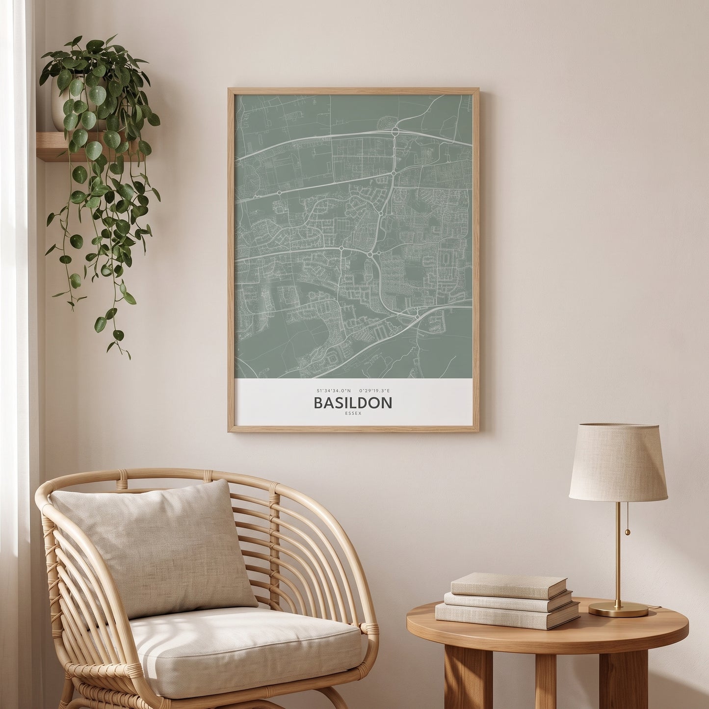 Basildon — Framed Map Print (Sage)