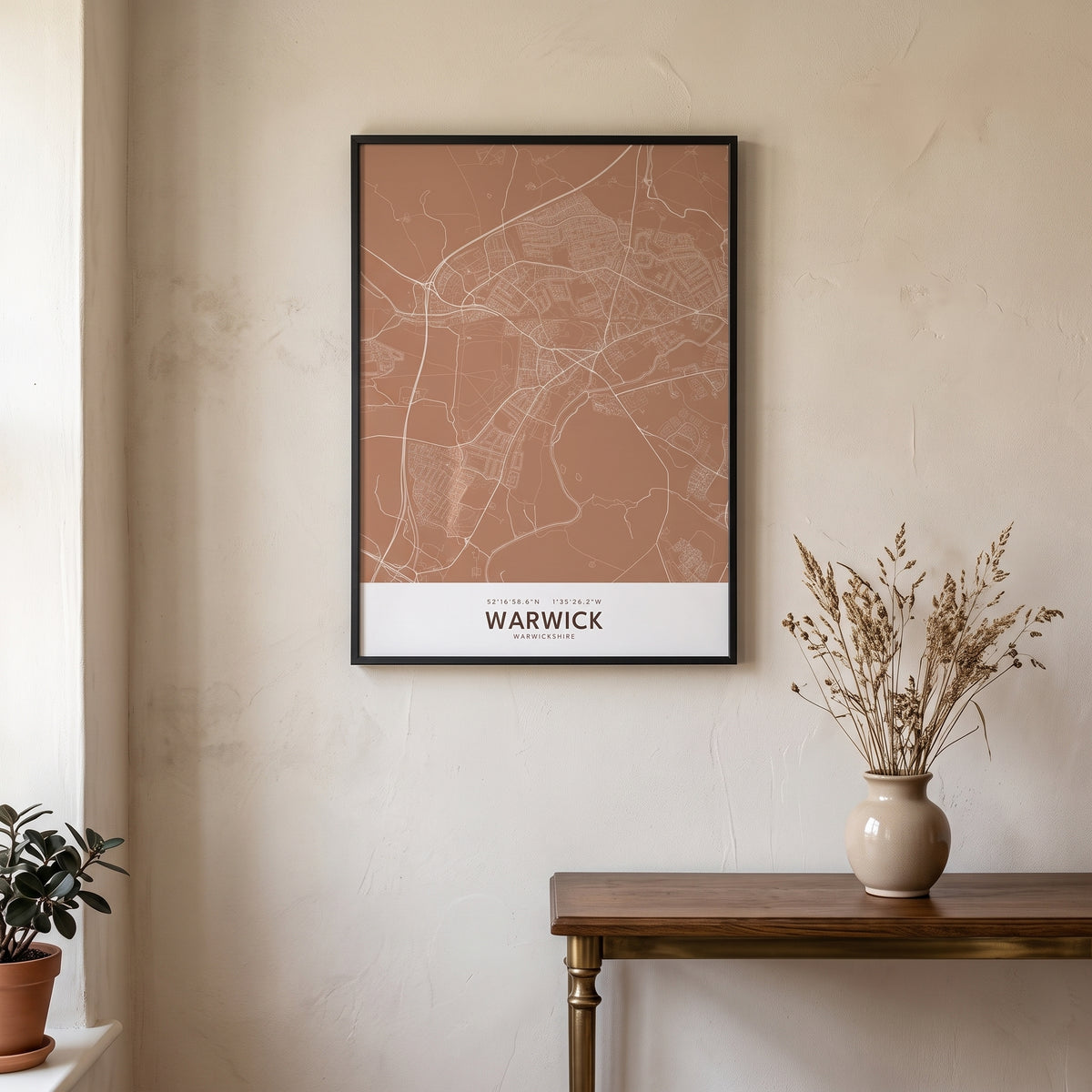Your Town Merch — Warwick Framed Map Print (Terracotta) lifestyle