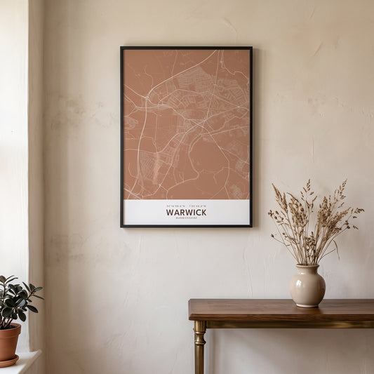 Your Town Merch — Warwick Framed Map Print (Terracotta) lifestyle