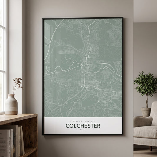 Your Town Merch — Colchester Framed Map Print (Sage) lifestyle