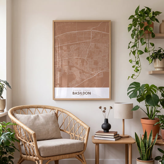 Basildon — Framed Map Print (Terracotta)