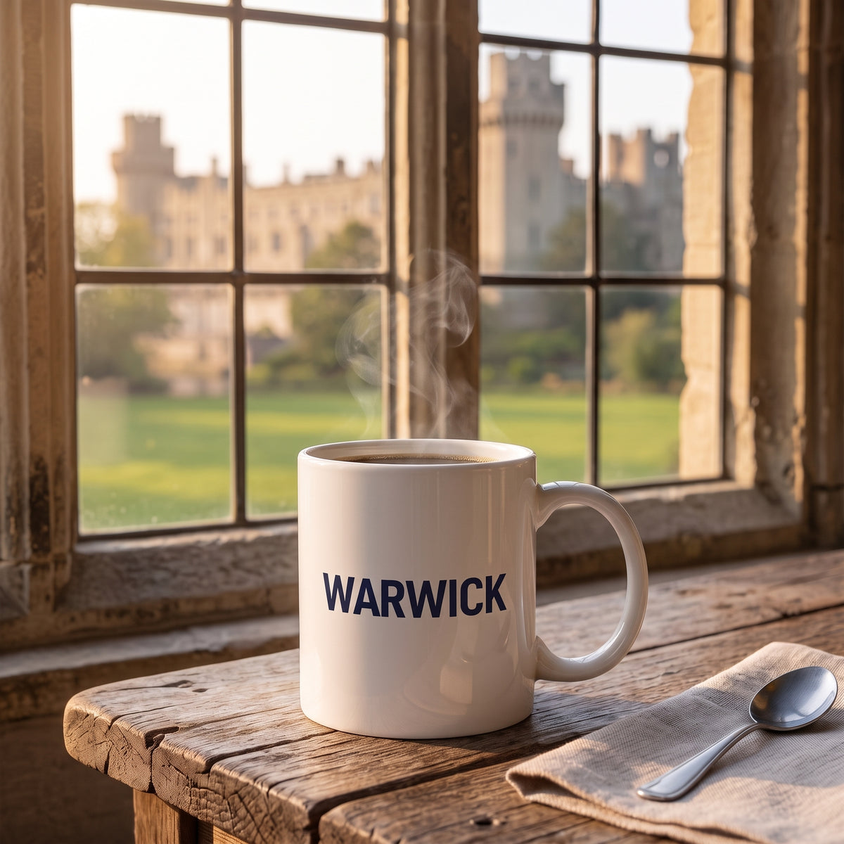 Your Town Merch — Warwick Ceramic Mug lifestyle