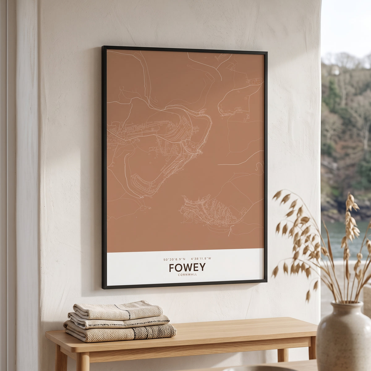 Your Town Merch — Fowey Framed Map Print (Terracotta) lifestyle