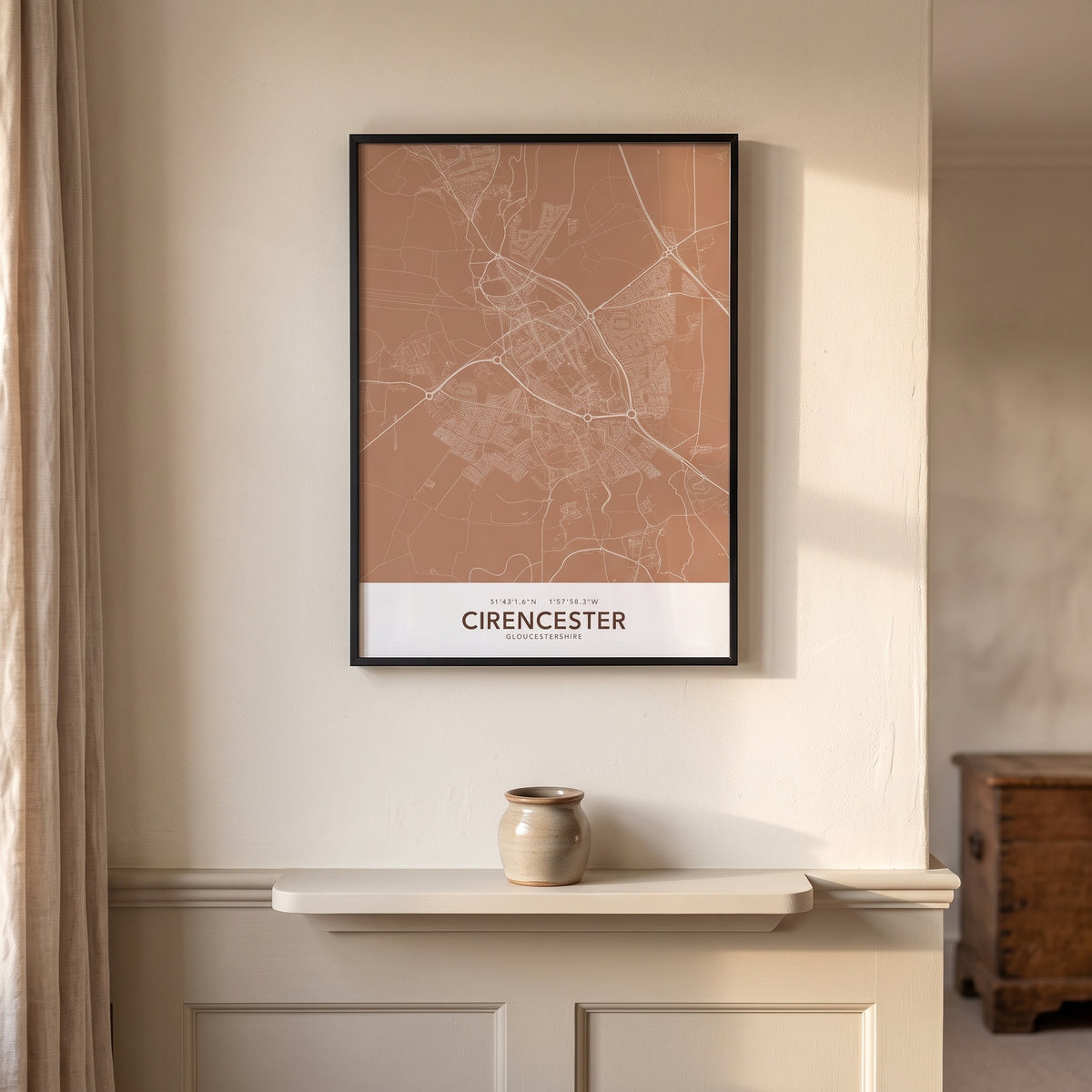 Your Town Merch — Cirencester Framed Map Print (Terracotta) lifestyle