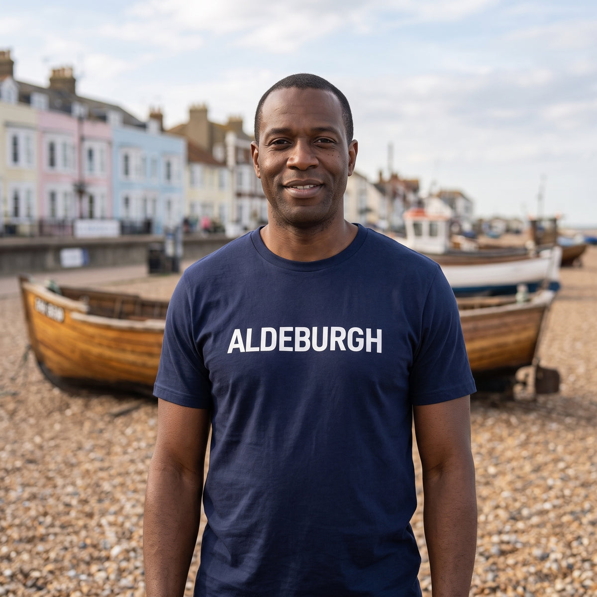 Your Town Merch — Aldeburgh Navy Tee lifestyle
