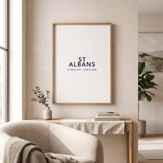 St Albans — Coordinates Print (White)