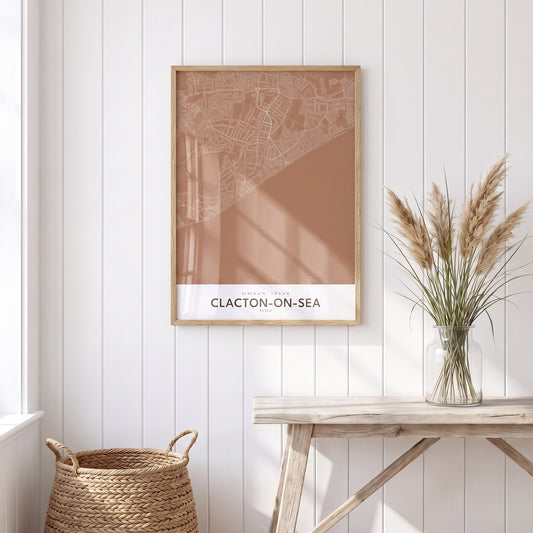 Clacton-on-Sea — Framed Map Print (Terracotta)
