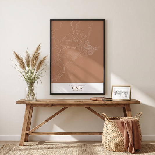 Your Town Merch — Tenby Framed Map Print (Terracotta) lifestyle