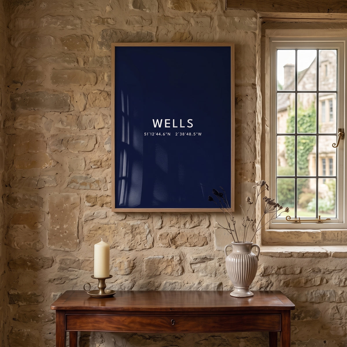 Your Town Merch — Wells Framed Coordinates Print (Navy) lifestyle