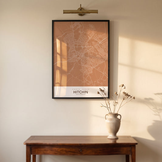Hitchin — Framed Map Print (Terracotta)