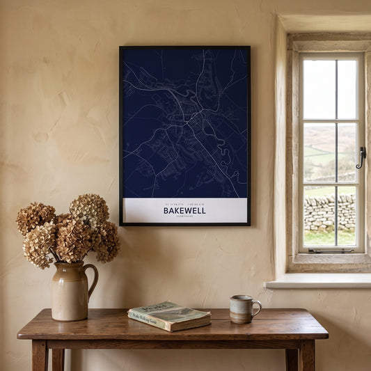 Bakewell — Framed Map Print (Navy)