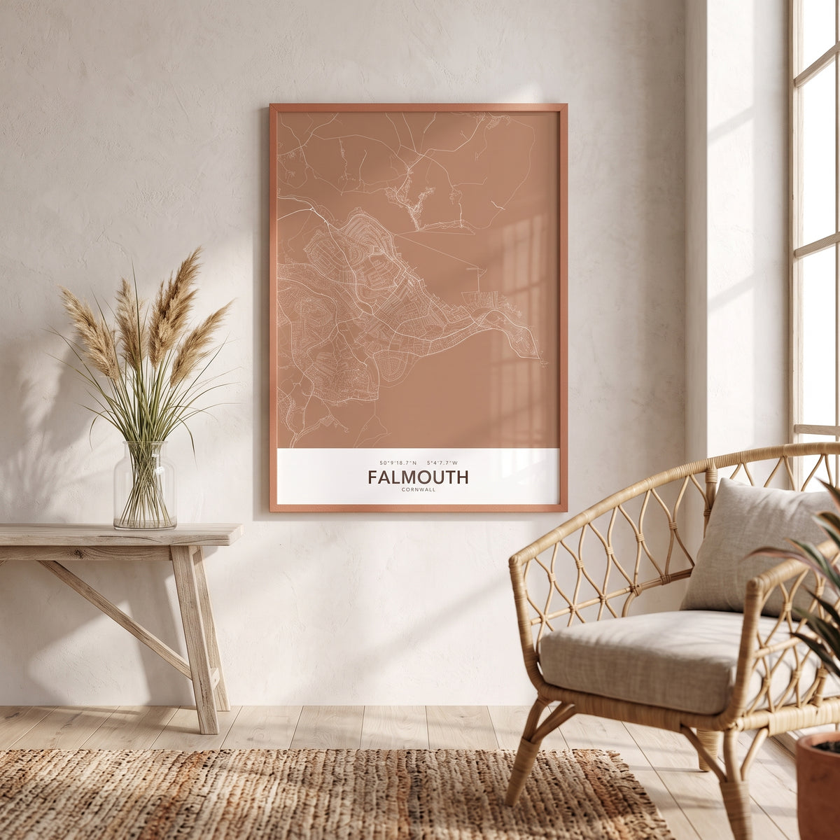 Your Town Merch — Falmouth Framed Map Print (Terracotta) lifestyle