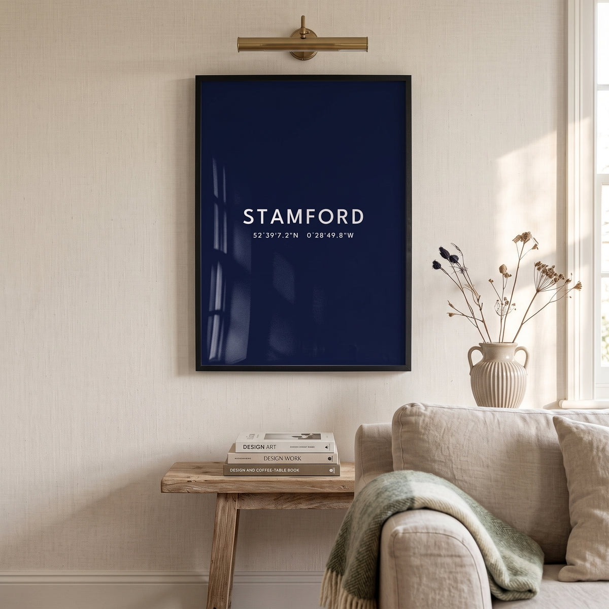 Your Town Merch — Stamford Framed Coordinates Print (Navy) lifestyle