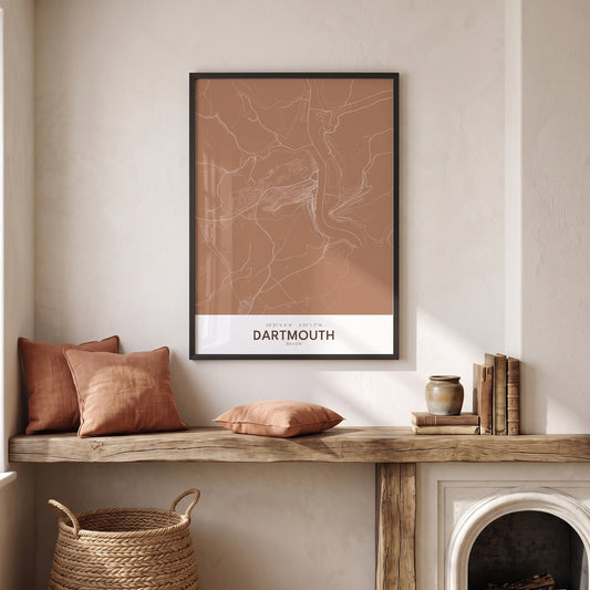 Dartmouth — Framed Map Print (Terracotta)