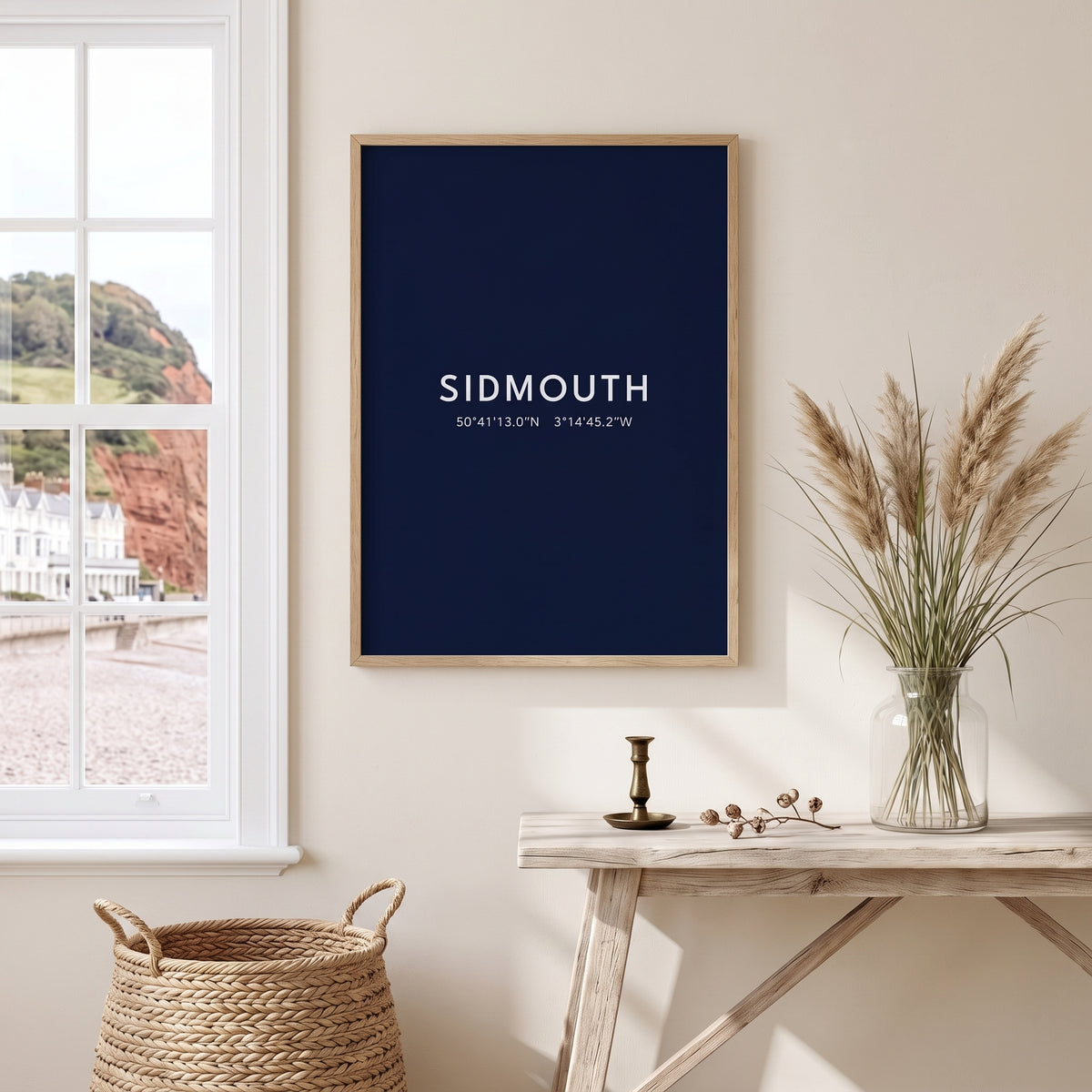 Your Town Merch — Sidmouth Framed Coordinates Print (Navy) lifestyle
