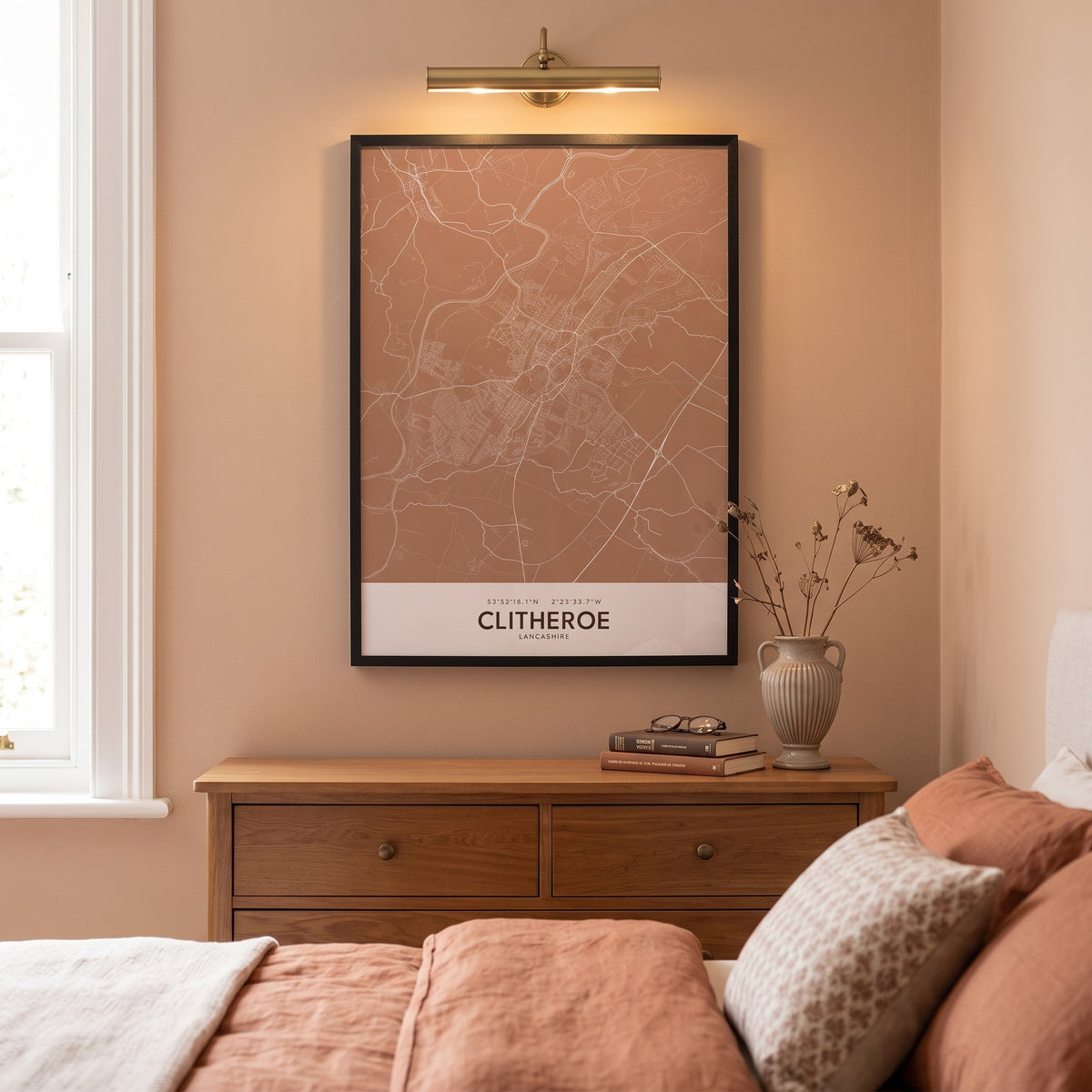 Your Town Merch — Clitheroe Framed Map Print (Terracotta) lifestyle