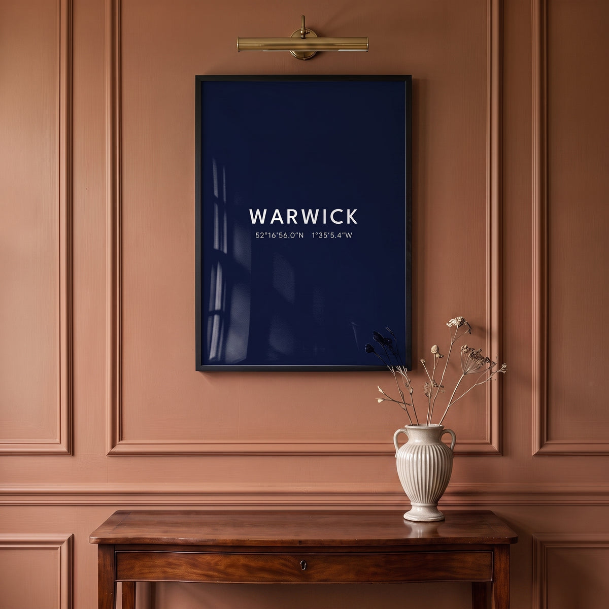 Your Town Merch — Warwick Framed Coordinates Print (Navy) lifestyle