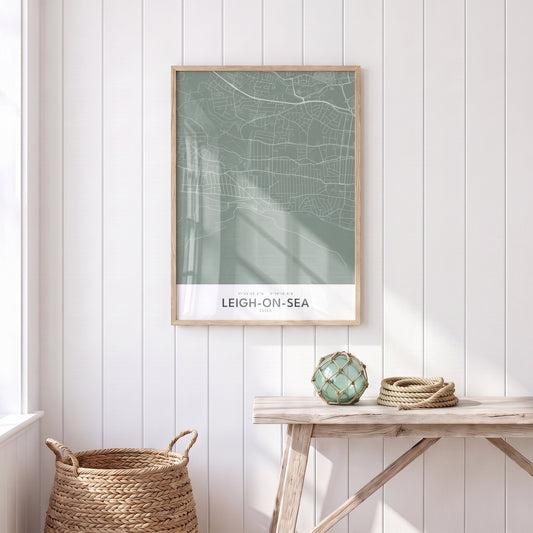 Your Town Merch — Leigh-on-Sea — Framed Map Print (Sage) lifestyle photo