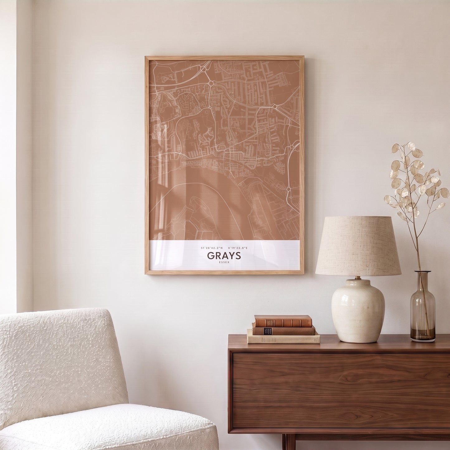 Grays — Framed Map Print (Terracotta)