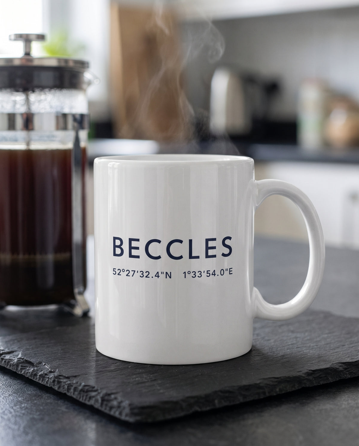 Your Town Merch — Beccles Coordinates Ceramic Mug lifestyle