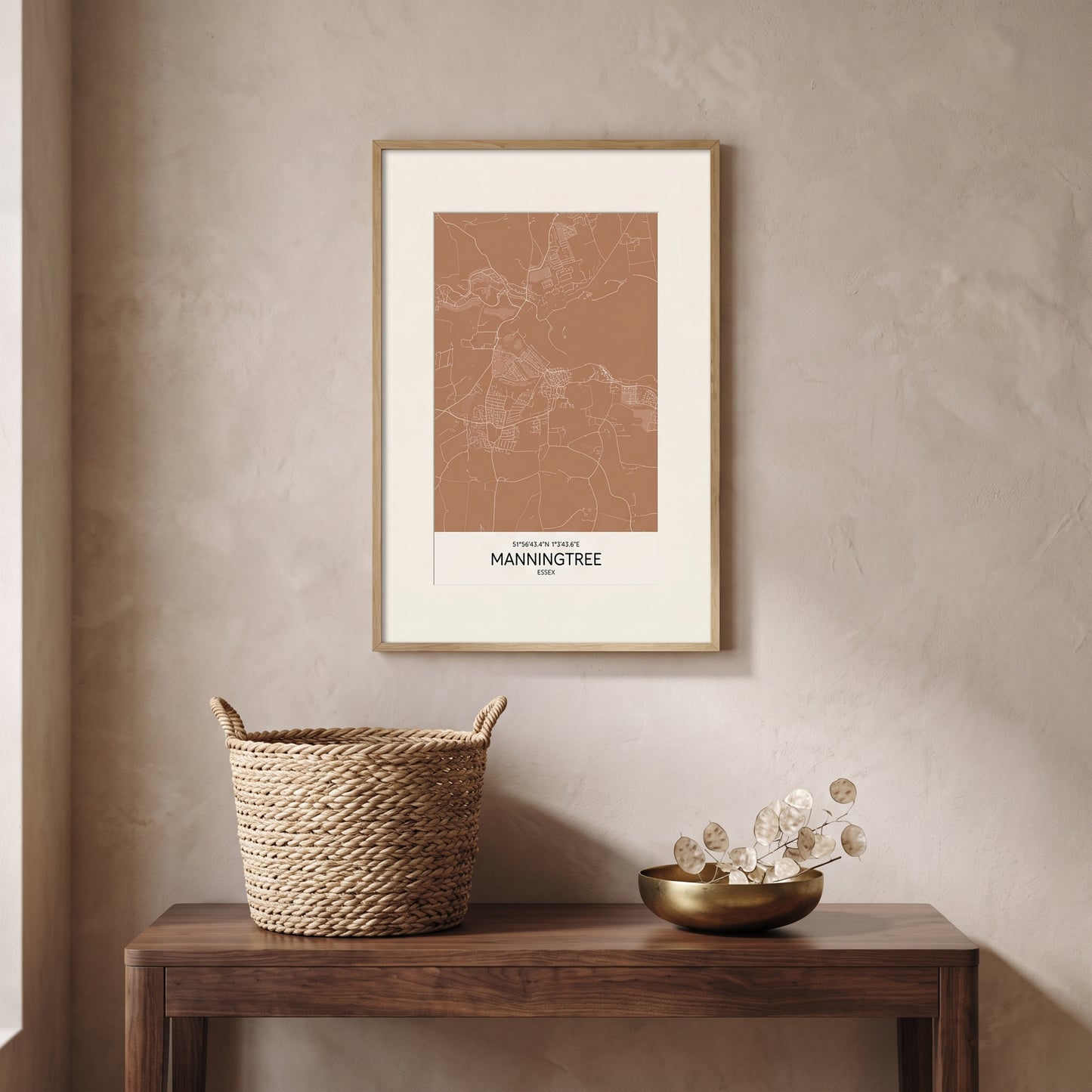 Your Town Merch — Manningtree — Framed Map Print (Terracotta) lifestyle photo