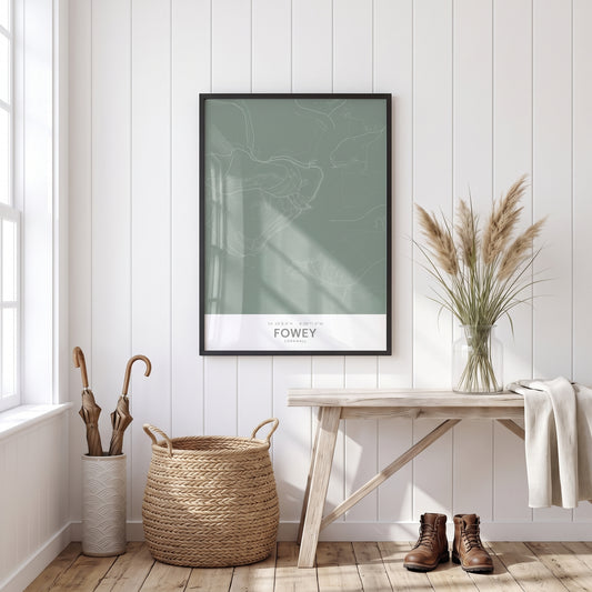 Fowey — Framed Map Print (Sage)