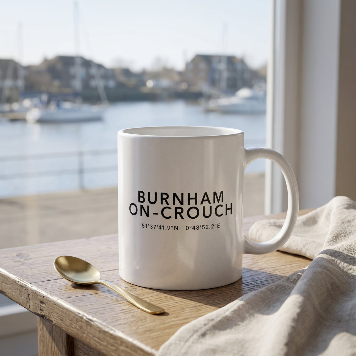 Your Town Merch — Burnham-on-Crouch Coordinates Ceramic Mug lifestyle